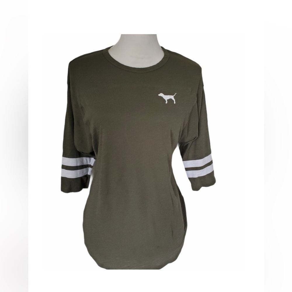 Olive green & white dolman style spirit jersey/tee from
Victoria secret PINK.